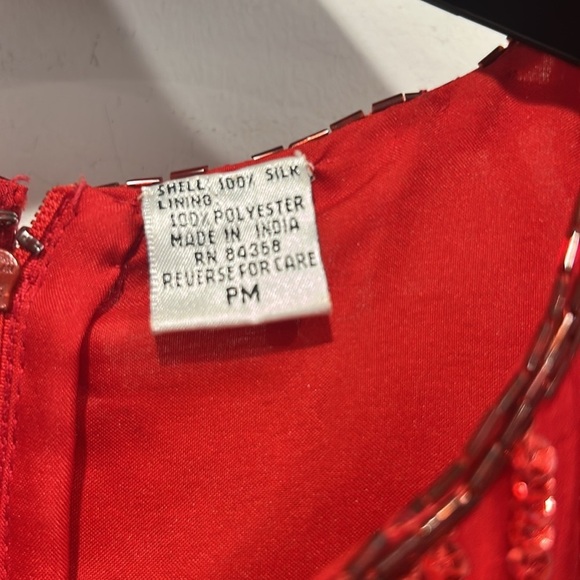 Vintage 80s Lawrence Kazar, New York silk sequin red mini dress medium petite - Picture 4 of 6